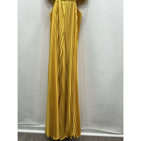 NWT Alice + Olivia Powell Yellow Pleated Wide Leg Side Cut Out Jumpsuit Size 6 - Picture 10 of 15